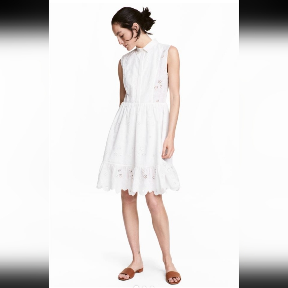 H&M White Sleeveless Eyelet Dress
